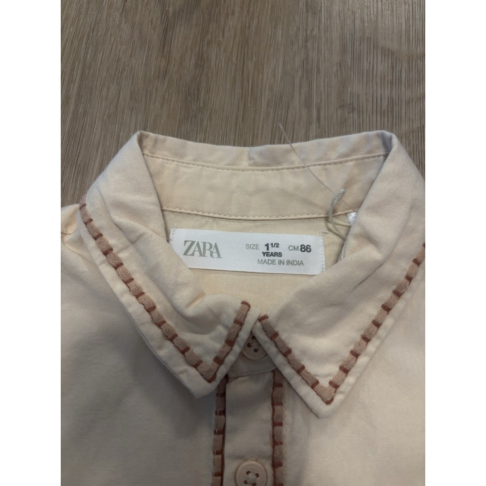 Zara Kids Cream Long Sleeve Shirt with Contrast Stitching Size 1.5Y / 86cm - Picture 3 of 5